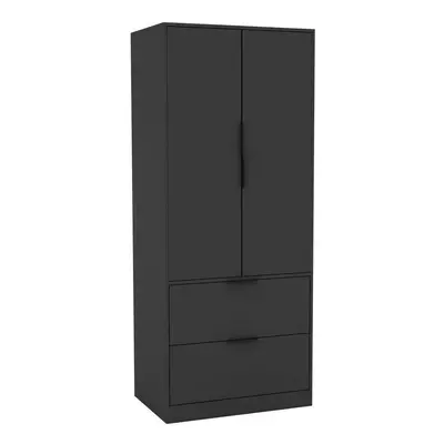 (Black) Door Drawer Minimalist Bedroom Wardrobe Storage & Hanging Rail 180cm