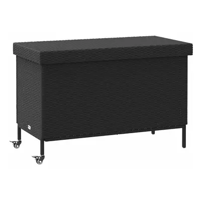 (black) vidaXL Garden Storage Box with Wheels Grey 110x55x73 cm Poly Rattan