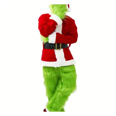 (Green, XXXL) Christmas Costume for Men Adult Green Big Monster Santa Suit 7PCS Mens Deluxe Furr