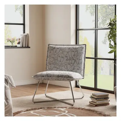 Modern Linen Accent Chair with Metal Base