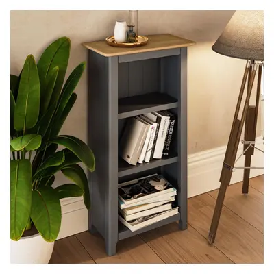 3 Tier Oak Bookcase Assembled Display Unit Graphite Blue Oak Veneer