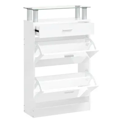 (High gloss white) vidaXL Shoe Cabinet with a Drawer and a Top Glass Shelf Wood Multi Colours