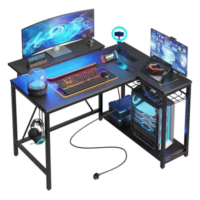 Bestier Shaped Desk with Power Outlets & LED Lights Compact Corner