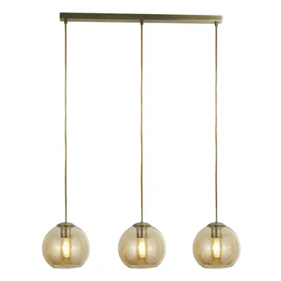 Searchlight Pendant Light Bar Antique Brass With Amber Glass