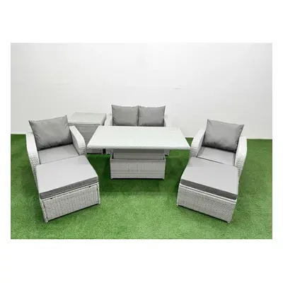 Fimous Light Grey PE Wicker Rattan Garden Furniture SetAdjustable Lifting Dining or Coffee Table