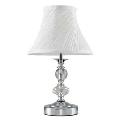 Modern Polished Chrome and Glass Touch Table Lamp with Pleated White Shade