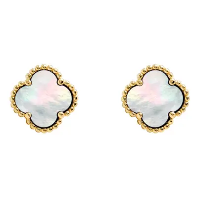 Jewelco London Gold-plated Silver Clover Mother of Pearl Lucky Charm Stud Earrings 10mm - AES255