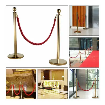 2x Polished Steel Queue Rope Barrier Post Stand Stanchion + 1.5m Rope