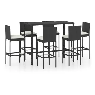 vidaXL Garden Bar Set Piece with Cushions Poly Rattan Black Table and Chair