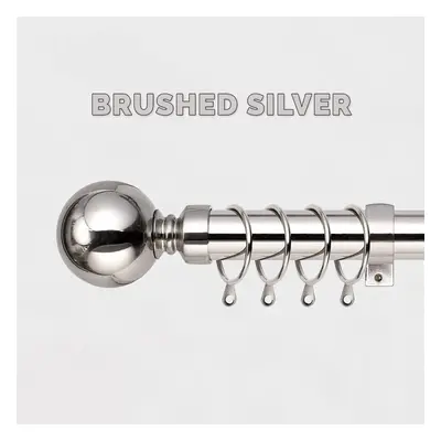 (70-120 cm (28" - 48" In), Brushed Silver) Metal Curtain Pole Finials Rings Rod Fittings