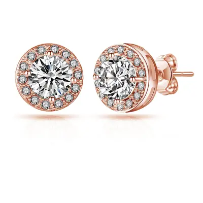 Rose Gold Plated Halo Earrings Created with Swarovski Crystals