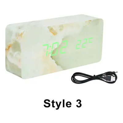 (Style 3) LED Marble Pattern Alarm Clock Creative Led Voice Control Digital Electronic Desktop C