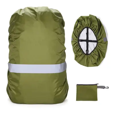 (Army Green, 3XL) Backpack Cover with Reflective Strip