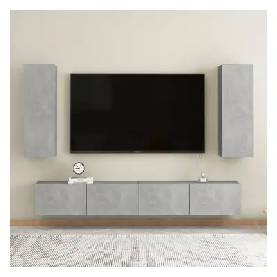 vidaXL TV Cabinet Set Piece Concrete Grey Chipboard Home Furniture TV Stand