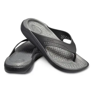 (US M5W7) Crocs Mens LiteRide Flip Flops Thongs - Black/Slate Grey