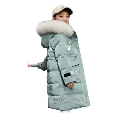 (Green, Years) Girls Kids Long Coat Padded Winter Jacket Elegance