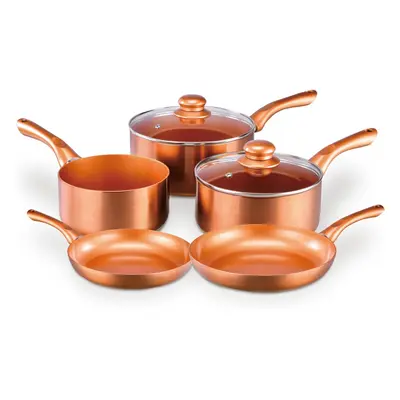 (Single) 5-piece copper cookware set includes frying pans and saucepans - Non-stick coated coppe