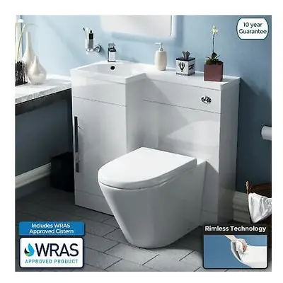 WC Basin FP Vanity Left Hand Sink Soft Close Toilet Pan Unit White mm Ellen