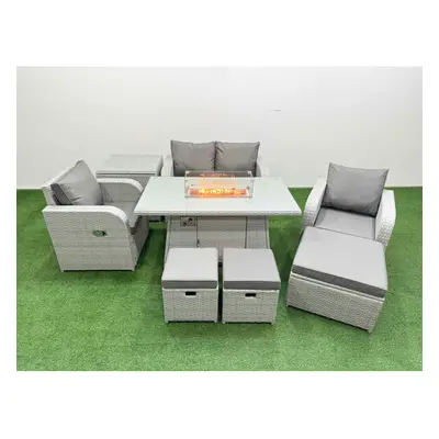 Fimous Light Grey PE Wicker Rattan Garden Furniture Set Sofa Set Reclining Chair Firepit Dining 