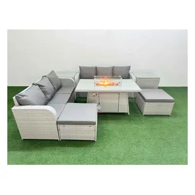 Fimous Outdoor Garden Furniture Sets Seater Wicker Rattan Furniture Sofa Sets with Firepit Dinin