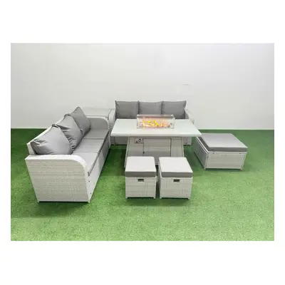 Fimous Outdoor Garden Furniture Sets Seater Wicker Rattan Furniture Sofa Sets with Firepit Dinin