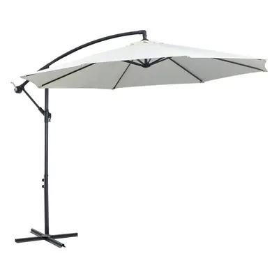 Outsunny 3m Garden Banana Parasol Cantilever Umbrella w/Crank& Base, Cream White