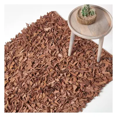 (90 x cm, Brown) Dallas Leather Shaggy Rug