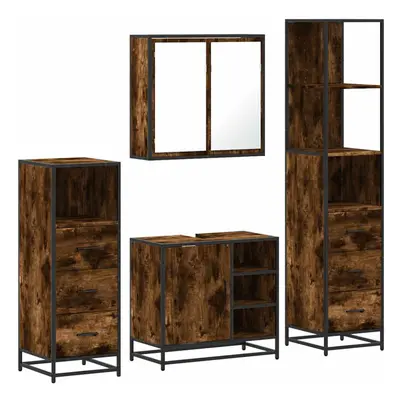 (smoked oak) vidaXL 4ÃÂ Piece Bathroom Furniture SetÃÂ Smoked Oak Engineered Wood