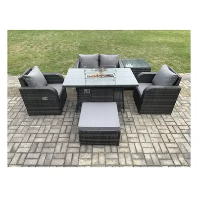 Fimous Rattan Outdoor Garden Furniture Set Gas Fire Pit Dining Table with Side Table Chair Loves