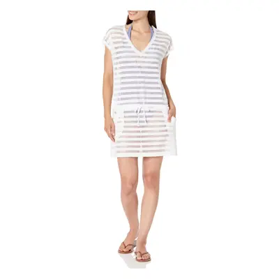 Calvin Klein Women's Crochet Drawstring Striped Tunic Cover Up Soft W