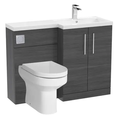 Level Bathroom Bundle Floor Standing Vanity Basin and WC Unit with Pan, Seat and Cistern - Right