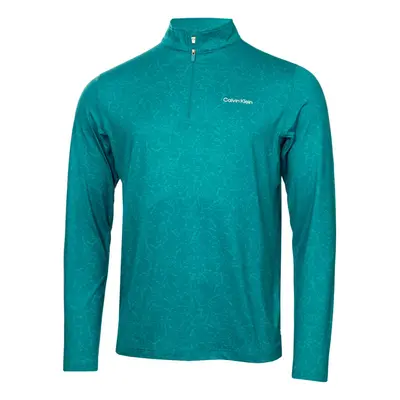 (L, Sea Green) Calvin Klein Mens Printed Newport Half Zip Soft Lightweight Golf Sweater