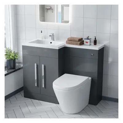 Aric 1100mm LH Freestanding Grey Vanity with BTW Toilet, WC & Basin Flat Pack