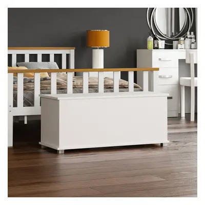 (White) Leon Storage Ottoman Wood Toy Box Bench Stool