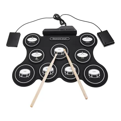 9 Pads Electronic Drum Portable Roll Up Drum Kit USB MIDI Drum with Drumsticks Foot Pedal for Be