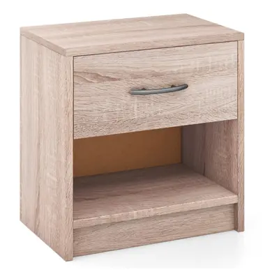 3-Tier Bedside Table Bedroom Nightstand w/Drawer-Natural