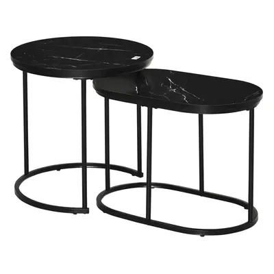 HOMCOM Pcs Modern Coffee Table with Faux Marble Side Accent Tables Black