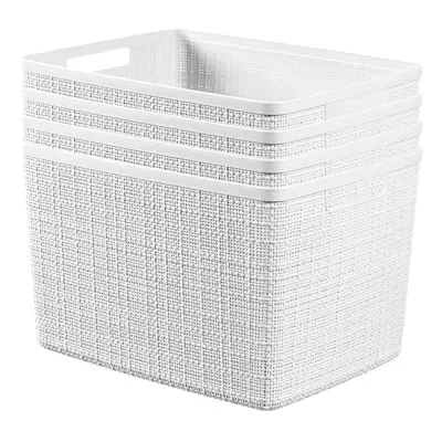 Curver Set of Jute Large Decorative Plastic Organization and Storage Baskets Perfect Bins for Ho