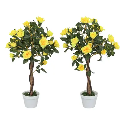 Outsunny Set of 90cm Artificial Rose Tree, Fake Decorative Plant, Yellow