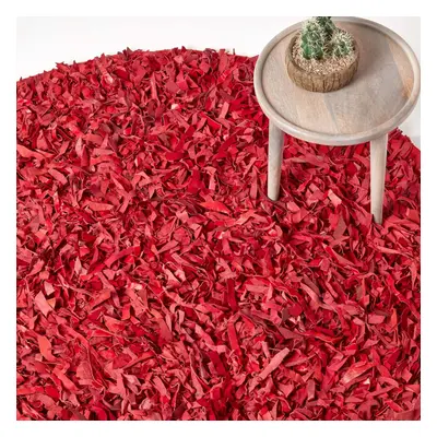 (150 cm Round, Red) Dallas Leather Shaggy Rug