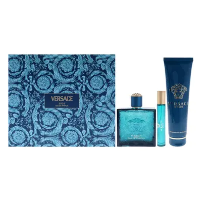 Versace Eros by Versace for Men - Pc Gift Set 3.4oz EDP Spray, 0.3oz EDP Spray, 5oz Shower Gel