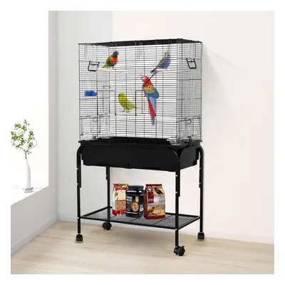 Black Large 130cm Metal Portable Rolling Bird Budgie Cage Storage Shelf Sliding Tray