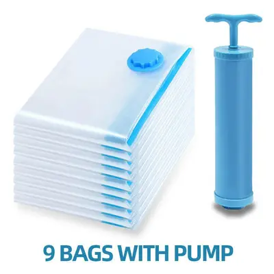 (80x100CM, 9PCS WITH PUMP) Vacuum Storage Bags For Clothes Pillows Bedding Waterproof Storage Ba