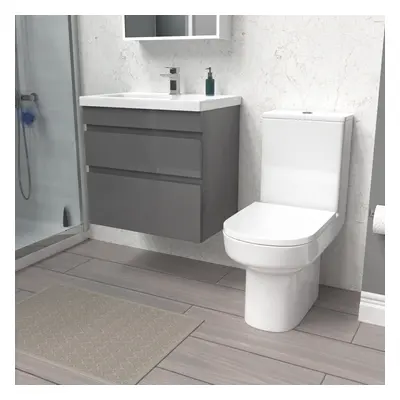 Nes Home Steel Grey 600mm Drawers Vanity Unit Wall Hung & Rimless Toilet Set