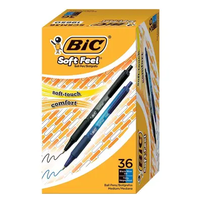 BIC Soft Feel Assorted Colors Retractable Ballpoint Pens Medium Point (1.0mm) 36-Count Pack Blac