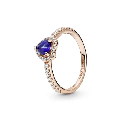 Pandora Sparkling Blue Elevated Heart Ring - Rose Gold Ring for Women - Layering or Stackable Ri