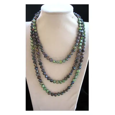 freshwater pearl green baroque 8-9mm long necklace 60inch beads nature