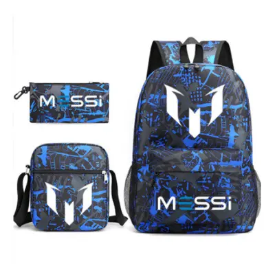 (4) 3pcs Football Messi Backpack 3D Printe Teens Shoulder Bags