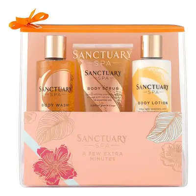 Sanctuary Spa Gift Set, A Few Extra Minutes Wash Bag with Shower Gel, Body Scrub & Body Lotion, 