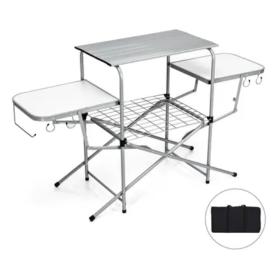 Folding Camping Table W/2 Extended Tables & Wire Rack Compact Portable